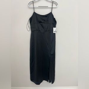 NWT - Jason Wu Black Satin Corset Bodice Thigh Sit Cocktail Midi Dress